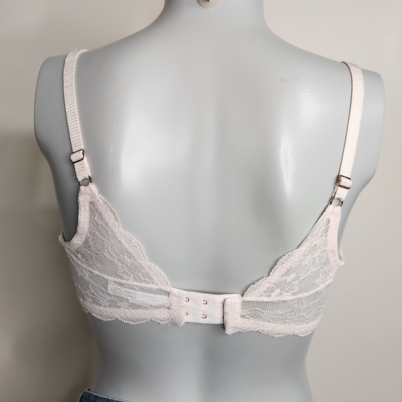 Le Mystere Peach Pink Deep V Lace Unpadded Sexy Bra Size 32 DDD/F - Picture 5 of 11